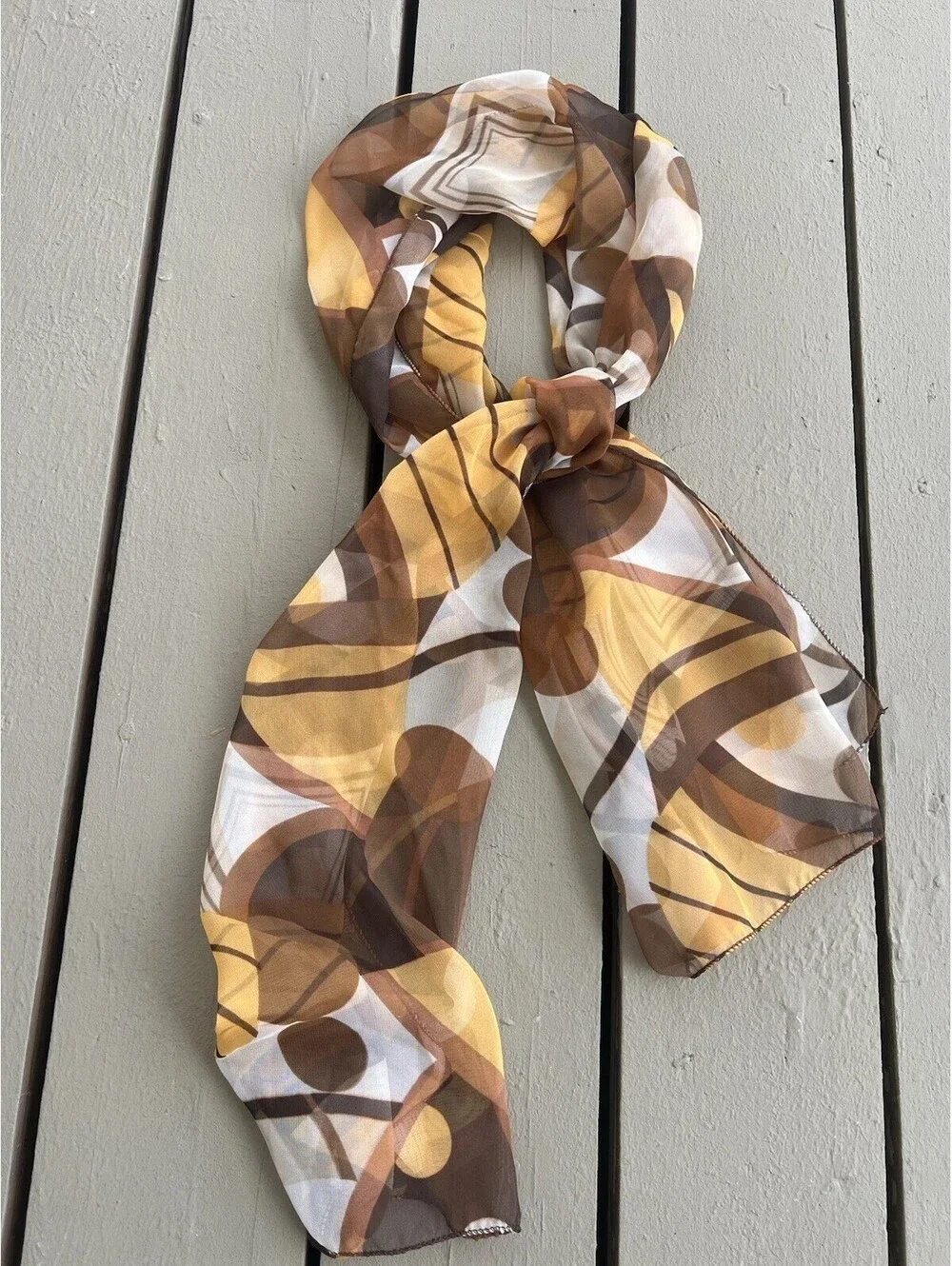 Vintage Scarf Orange Brown Geometric Rectangle 20X66  Oblong Lightweight.